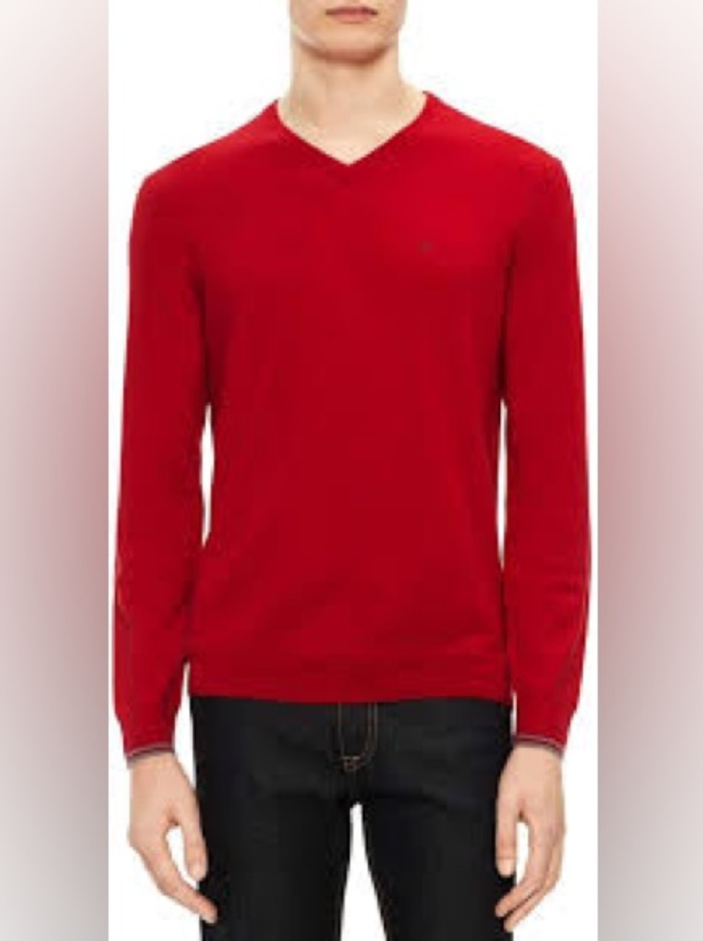 Calvin Klein Men's Red Merino Wool V-Neck Sweater